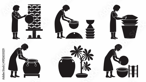 Woman engaged in traditional pottery making and ceramics