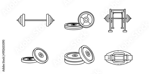 Set of dumbbell and weight plates illustration for fitness equipment
