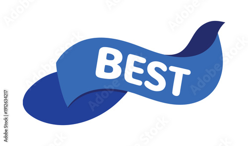 Blue ribbon banner with the word best written in white