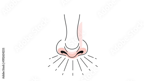 Minimalist line art illustration of a human nose inhaling, with lines indicating the perception of a pleasant smell, aroma, or scent.