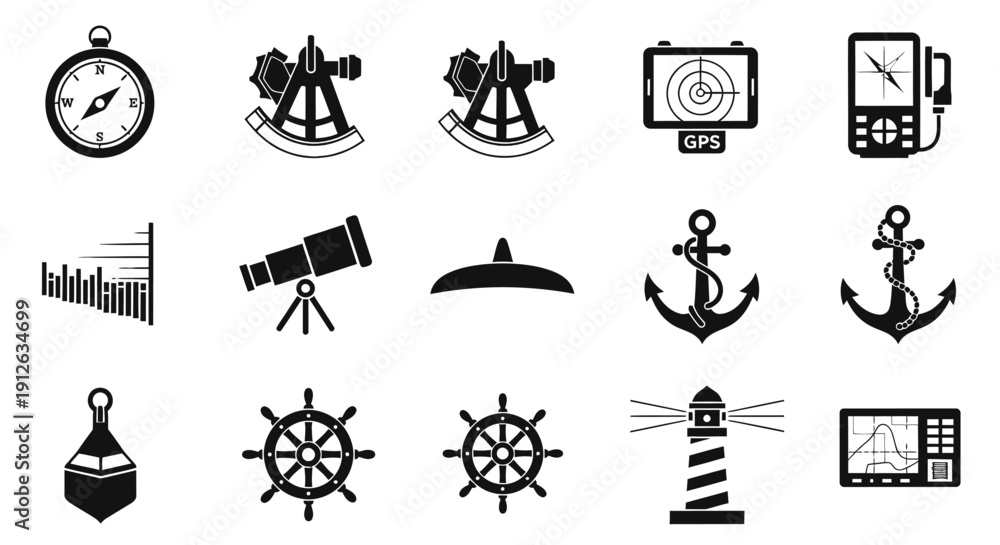 Fototapeta premium Navigation and sailing icons set.