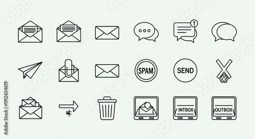 Email icons and communication symbols.