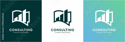 Modern Finance and Business Consulting Logo Template. Vector icon Rise Bar Chart and Speech Bubble concept.