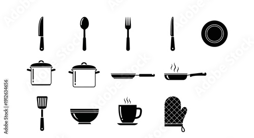 Kitchen Utensils and Dishware Set.