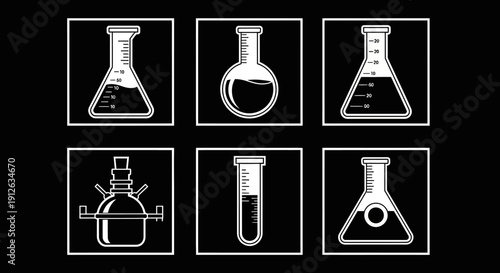 Laboratory glassware and equipment icons set.