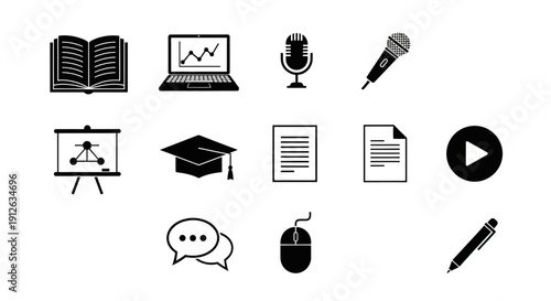 Online education learning icons set.
