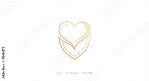 A golden line art logo combining a heart and a shield, symbolizing protection and care, on a clean white background.