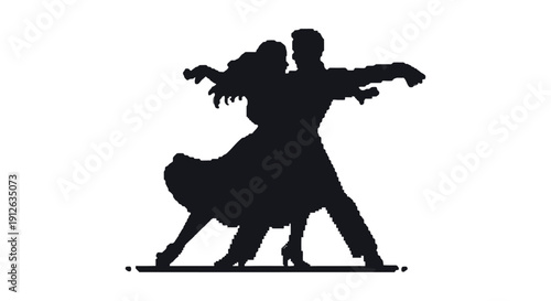 pixelated silhouette of two dancers in a passionate ballroom pose fusing retro video game art with the vibrant energy of dance.
