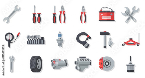 Assorted Tools and Automotive Parts.