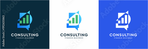 Modern Finance and Business Consulting Logo Template. Vector icon Rise Bar Chart and Speech Bubble concept.