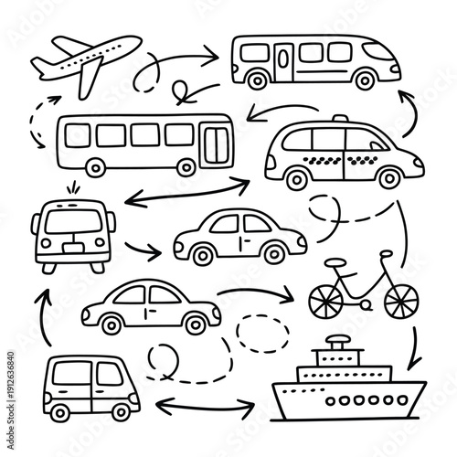 Transportation Network Diagram: a comprehensive diagram depicting a variety of transportation modes, each with its designated path and interconnection.
