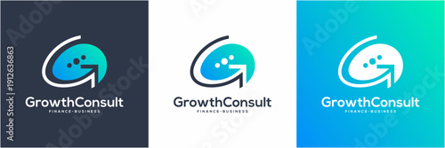 Modern Letter G with Arrow and Chat Bubble Logo Template. Abstract vector Growth Consult Business icon symbol.