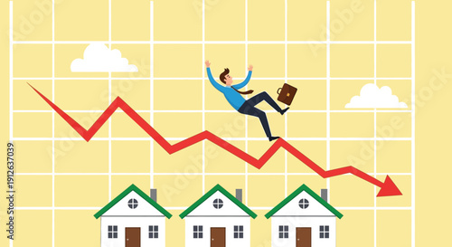 Man sliding down chart showing housing market decline