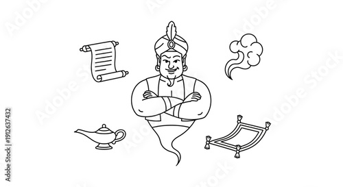 Genie, Magic Lamp, Flying Carpet, Scroll, and Smoke Cloud - Fantasy Icons