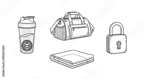 Gym Bag Essentials: Shaker Bottle, Towel, and Lock - Fitness Accessories
