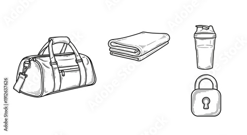 Gym Bag, Towel, Shaker Bottle, and Lock - Fitness and Workout Essentials