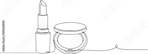 Elegant Monochrome Cosmetics Outline Open Compact with Lipstick Sketch 
