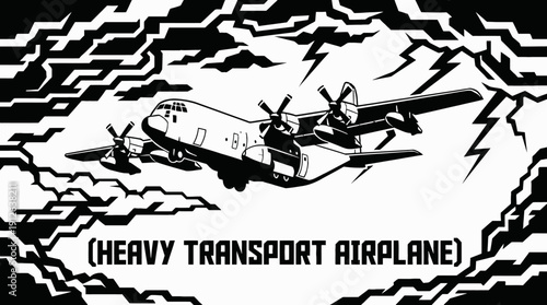 heavy transport airplane aircraft aviation flight across stormy sky clouds at high altitude beyond dark horizon showing aerospace engine wing freight travel