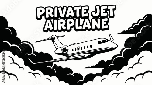 private jet airplane aircraft black and white aviation flight through clear sky clouds at high altitude over distant horizon showing transport travel aerospace engine wing
