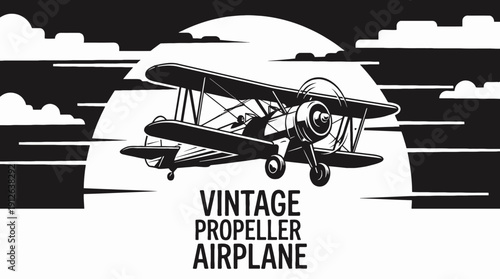 vintage propeller airplane aircraft aviation flight across sunset sky clouds at medium altitude over glowing horizon showing transport travel aerospace engine wing