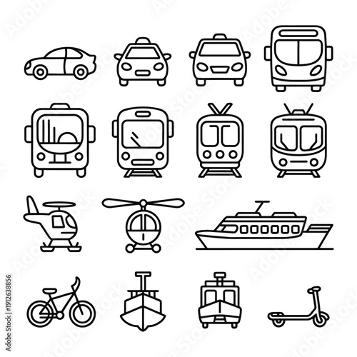 Vehicular Symphony: A minimalist ensemble of meticulously crafted vehicle icons, each a testament to transportation innovation and mobility.
