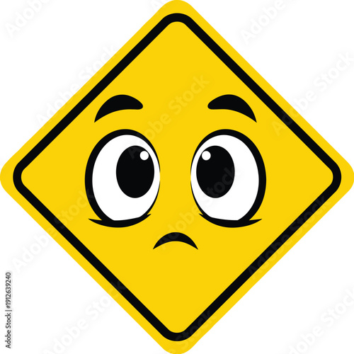 Yellow caution sign with worried face symbol
