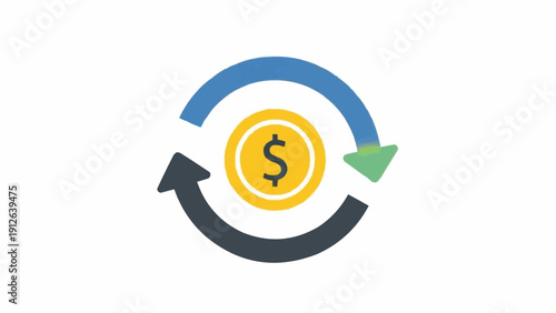 Dollar coin with circular arrows.