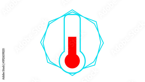 High Temperature Thermometer Icon Vector Illustration. Red Heat Indicator in Geometric Cyan Frame. Fever, Climate Change, Hot Weather Symbol.