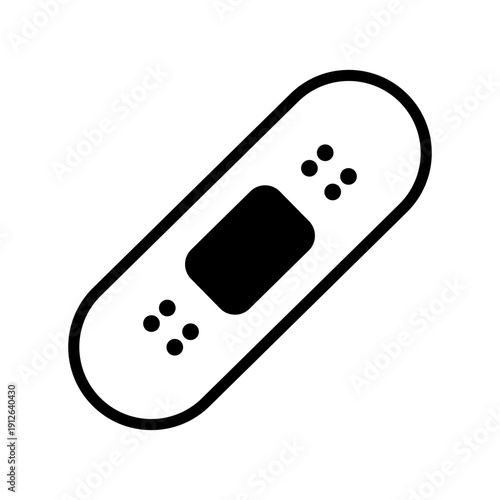 Medical bandage or adhesive plaster icon, First aid and wound care illustration, Healthcare and emergency medical supply symbol, Minimalist black line and solid glyph for injury recovery concept