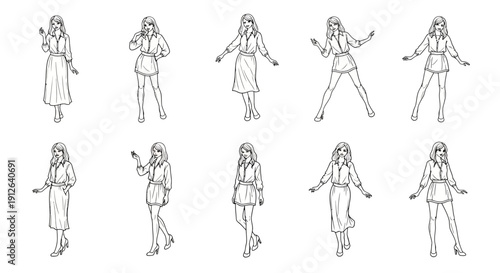 Fashionable Women Poses Collection - Hand Drawn Sketch Style