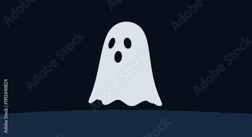 Cute Ghost Character Floating in Dark Night Sky, Spooky Halloween Icon