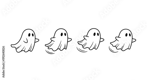 Cute Ghost Animation Sequence, Hand-Drawn Style, Halloween Character Sprite