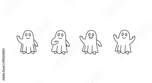 Cute Ghost Characters Set: Waving, Dancing, Happy Halloween Icons