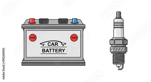 Car Battery and Spark Plug.