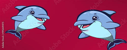 red background with whale pattern.