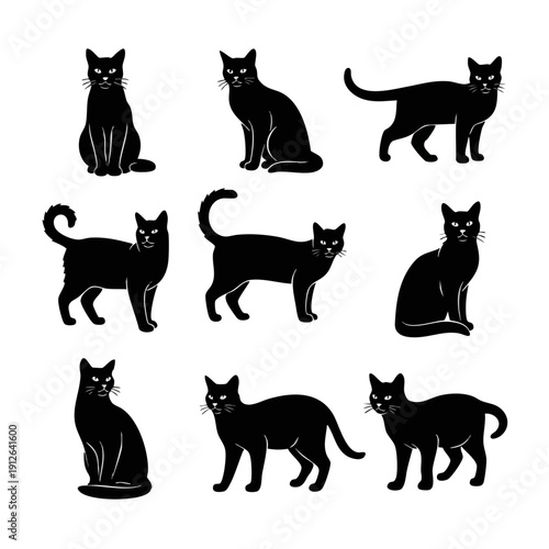 Elegant Feline Silhouette Icon Set
