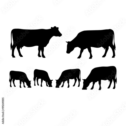 Cow Silhouette Vector Set, Minimalist Farm Animal Bundle