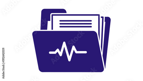 Medical Record File Icon with Heartbeat Line. Electronic Health Record (EHR) and Patient Data Management System Symbol.