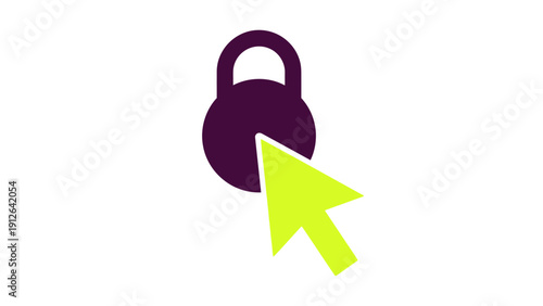 Digital Security Padlock Icon Clicked by Neon Cursor. Online Protection, Password, Privacy, and Web Access Concept Vector Graphic.