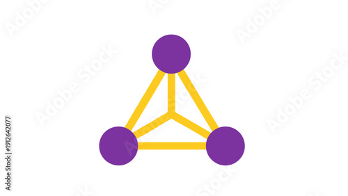 Tetrahedron Structure Icon. Minimalist 3D Network Diagram with Purple Nodes and Yellow Connections.