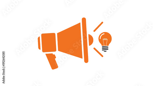 Idea Promotion Icon: Orange Megaphone Broadcasting New Creative Solution or Innovation. Flat Vector Symbol for Marketing and Announcement.
