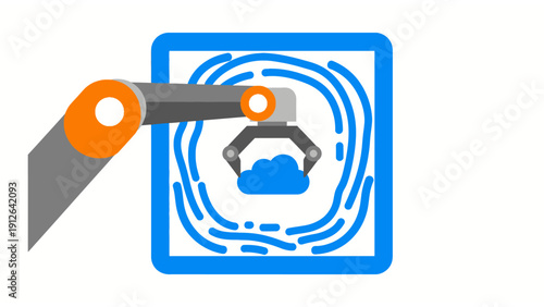 Automation Robot Arm Processing Cloud Data Icon. Robotic Process Automation (RPA), AI Technology, and Digital Infrastructure Management Concept.