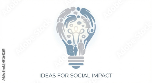 A stylized lightbulb icon composed of numerous human figures and hands in blue and grey, with the text "IDEAS FOR SOCIAL IMPACT" below.