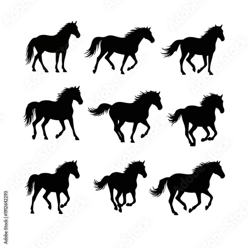 Running Horse Silhouette Vector Bundle Set