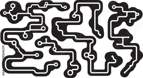 Complex black and white maze with multiple paths shown