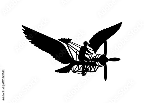 Vintage Aviator Riding Mechanical Bird Vector Illustration