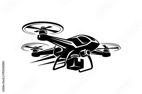 Black and White Quadcopter Drone Vector Illustration