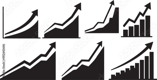Black and white business growth charts and graphs icons