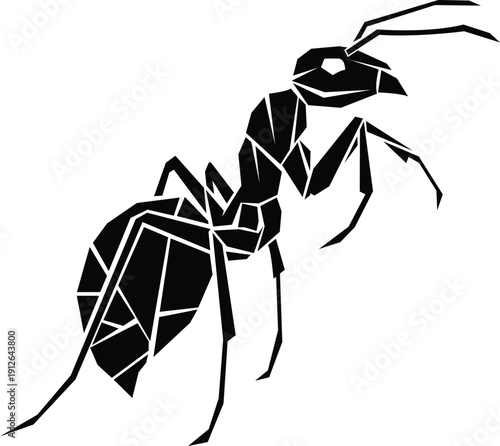 Geometric Polygon Ant Silhouette Vector Illustration, Abstract Low Poly Insect Black Minimal Modern Logo Design Artwork