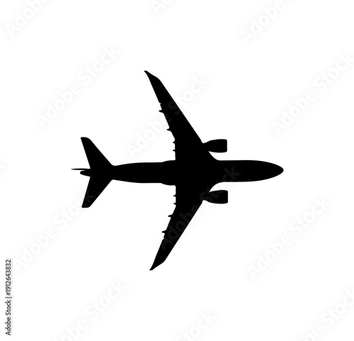 Modern Passenger Jet Vector Icon - Black Silhouette